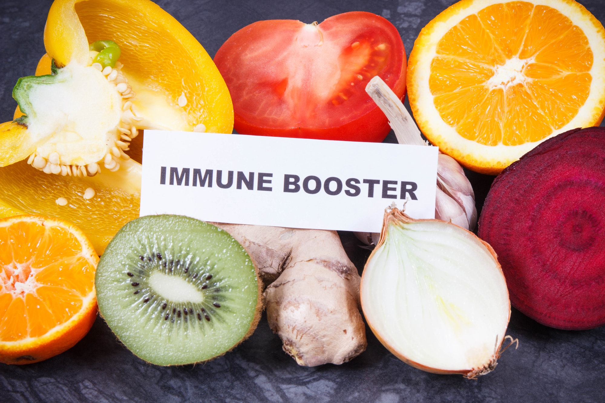 Inscription immune booster with fruits and vegetables. Source vitamins, minerals and dietary fiber